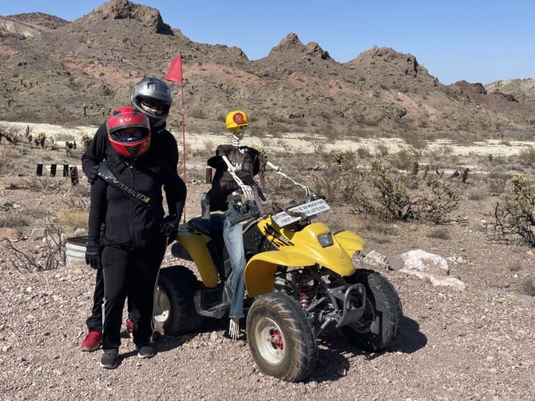 Explore Nevada’s desert near Las Vegas with an ATV tour—pose by a skeleton rider and enjoy epic ghost town sightseeing!.