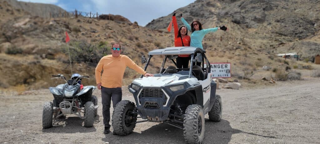 Adventurers enjoy a Las Vegas ATV tour in Nevada’s desert—RZR off-road ride near the Colorado River and historic Ghost Towns.