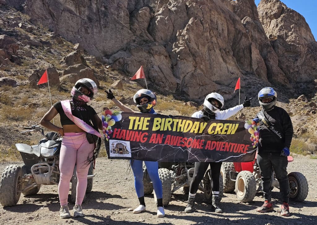 Birthday crew celebrates with an ATV tour near Las Vegas, Nevada—adventure rides & Ghost Town sightseeing by the Colorado River!.