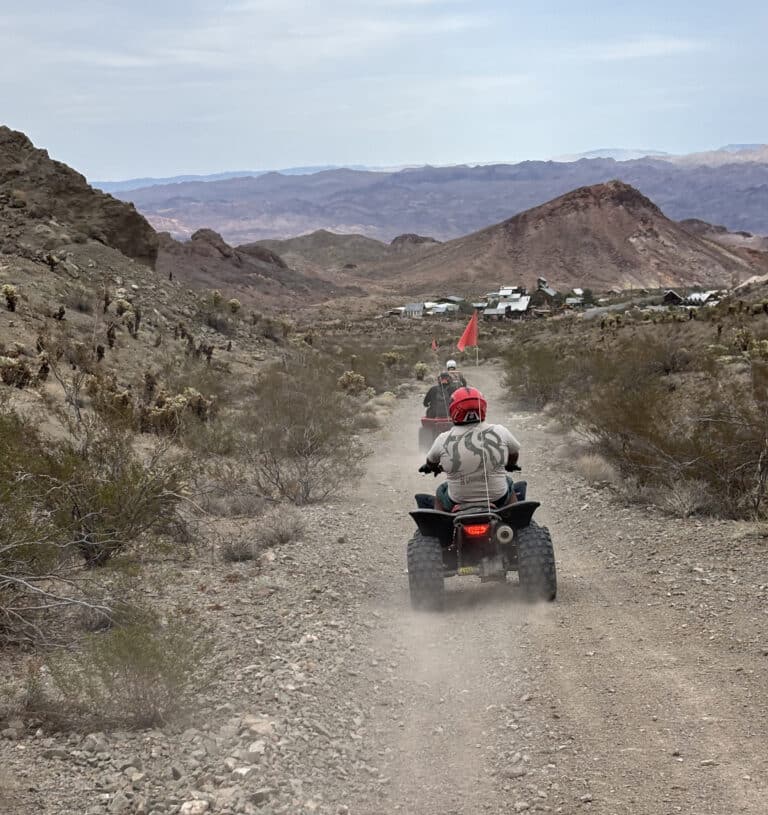 Experience thrilling Las Vegas ATV tours on dusty desert trails near Nevadas rocky hills, mountains, and historic Ghost Towns.