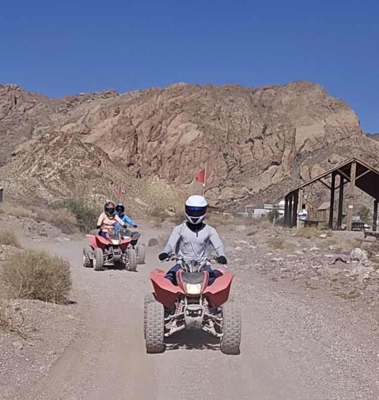 Experience thrilling ATV tours near Las Vegas and the Colorado River! Ride red ATVs through Nevada’s scenic desert and rocky trails.