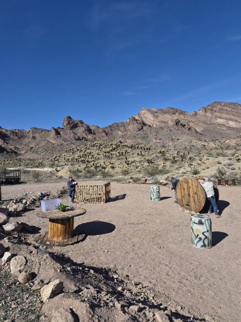 Experience outdoor paintball in the Nevada desert near Las Vegas, with mountain views and rugged terrain perfect for adventure seekers.
