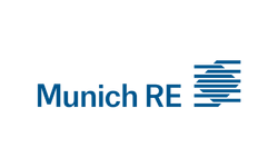 Munich RE logo with blue text, dynamic circular graphic—energy like Las Vegas ATV tours or RZR rides near the Colorado River.