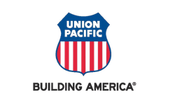 Union Pacific Railroad logo above "BUILDING AMERICA®" text—ideal for ATV tours near Las Vegas and the Colorado River, Nevada.