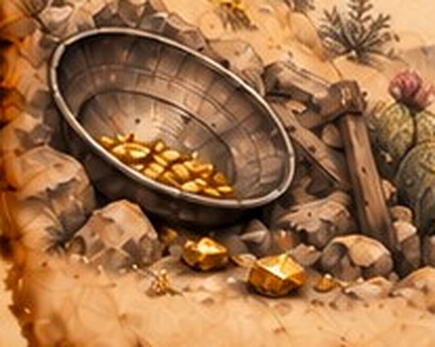 Gold pan filled with nuggets beside the Eldorado Canyon trail